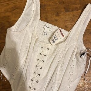 Jessica Simpson White Eyelet Lace-Up Top